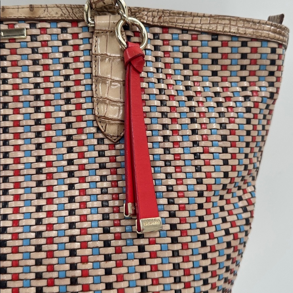 Brahmin Bowie Woven Tote Bag with Red Hanging Accent - Picture 2 of 12